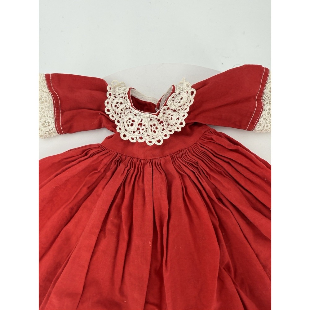 Vintage‎ Red Velvet And Lace Handmade Doll Dress